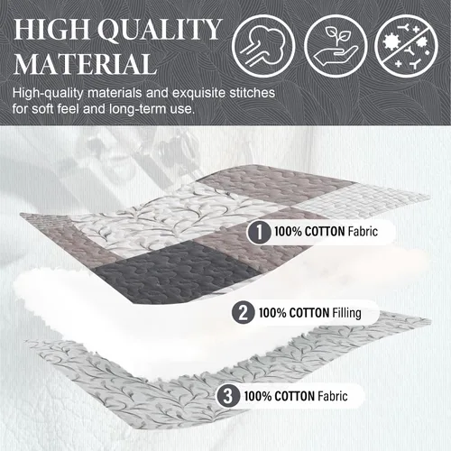 Vista 6 de SahSahCasa Edredón tamaño Queen, edredón acolchado a cuadros 100% algodón para cama Queen, colchas florales, colcha reversible de estilo campestre