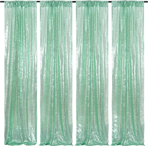 Vista 26 de Poise3EHome - Cortinas de lentejuelas con purpurina champagne, 2 piezas de 2 x 8 pies, paneles de purpurina para fiesta de Halloween, fiesta