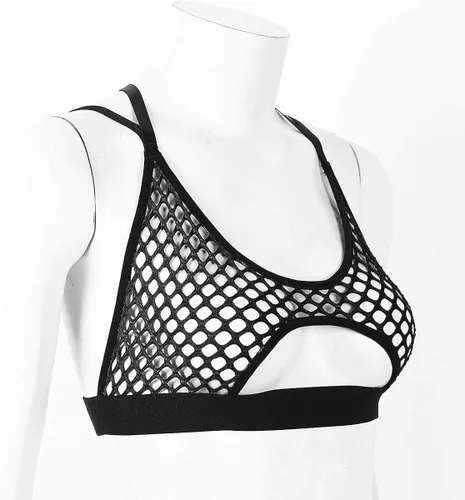 Vista 7 de Haitryli - Malla de malla para mujer, con cuello halter y correas de espagueti, cruzadas, ropa de baile