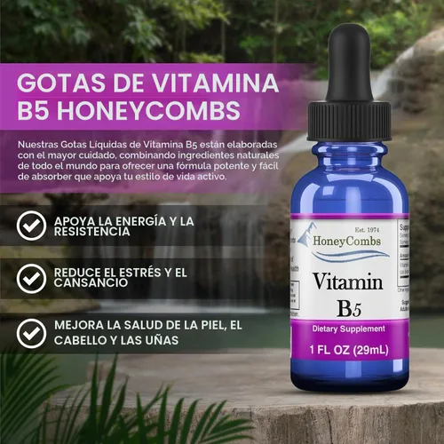 Vista 9 de HoneyCombs Vitamina B5 Gotas Líquidas Ácido Pantoténico, 1oz