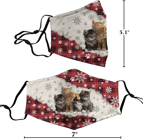 Vista 4 de 1 unids Navidad temáticos gatitos 3D impreso tela máscaras cara con alambre de nariz para mujeres adultos gatos amantes