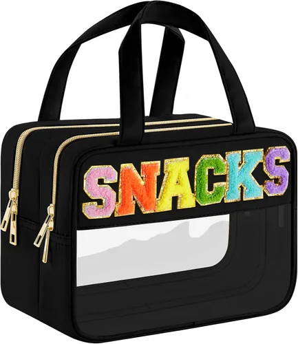 Vista 9 de Bolsa de maquillaje con letras claras, negro, tamaño L, bolsa transparente