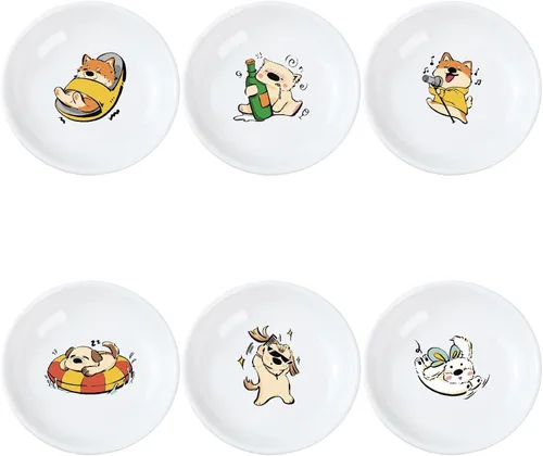 Vista 18 de SOCOSY Platos de cerámica súper lindos con animales de dibujos animados, platos de condimentos, pequeños tazones para alimentación de gatos, perros