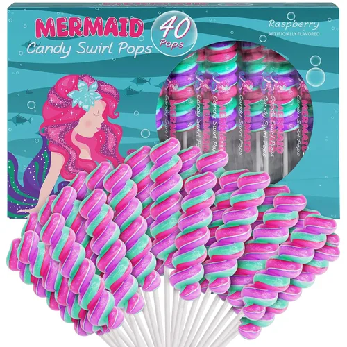 Vista 8 de Paletas de sirena, piruletas de remolino, caramelo de sirena para recuerdos de fiesta de sirenita y suministros de fiesta de sirena, chupones
