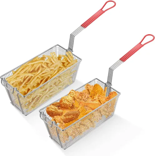 Vista 12 de WeChef - Cesta comercial para freidora de 8.8 libras, gran capacidad, 13 x 12 x 5 pulgadas, cesta de freidora de construcción resistente con mango