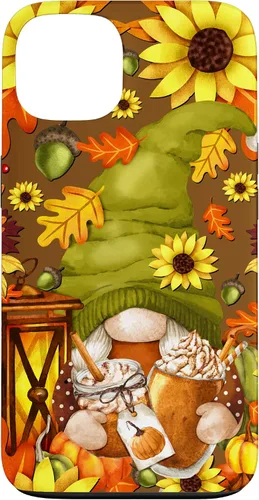 Vista 7 de iPhone 13 Pro Max Lindo gnomo de especias de calabaza con árbol de otoño hojas de otoño