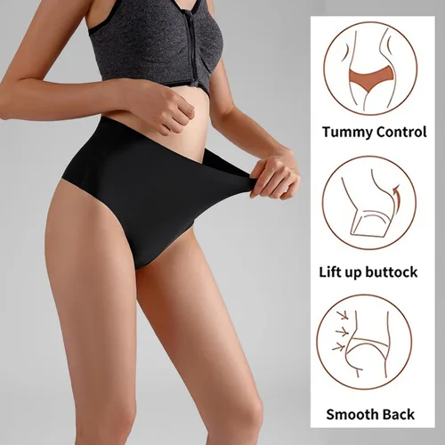 Vista 2 de Tangas de cintura alta sin costuras para mujer, ropa interior invisible para mujer, suave, sin costuras, forro de algodón Un conjunto
