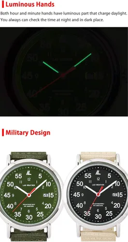 Vista 4 de LAD WEATHER Reloj de hombre con correa de nailon militar solar, Beige, Militar