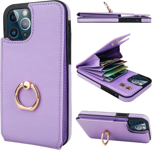 Vista 10 de Folosu Funda compatible con iPhone 12/12 Pro con soporte para tarjetas, rotación de 360°, soporte de anillo de dedo con función atril, protección