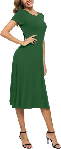 Vista 5 de EXCHIC Vestido midi de verano de manga corta con cuello redondo para mujer