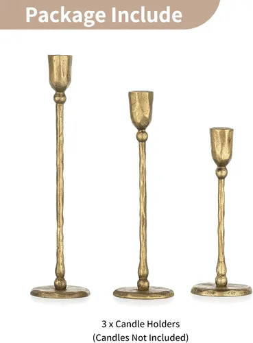Vista 8 de NUPTIO Portavelas Cónicos de Hierro: Candelabro de Latón Antiguo para Fiesta de Acción de Gracias y Navidad - Juego de 3 Portavelas Altos Dorados
