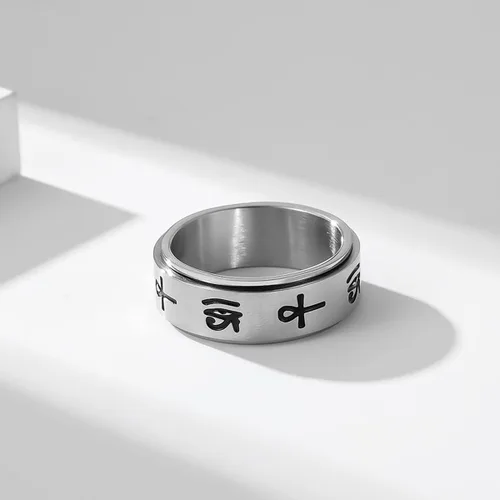 Vista 4 de CHEODIN Ojo de Horus anillo giratorio de acero inoxidable para ansiedad, Ankh, anillo de compromiso para mujeres y hombres, anillo de compromiso