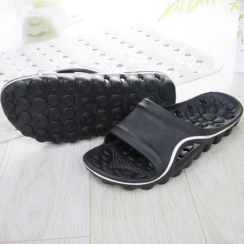 Vista 2 de Zapatos relajantes para masaje de pies, sandalias y pantuflas de masaje de golpes, pantuflas de baño antideslizantes, color negro, 45, masajeador