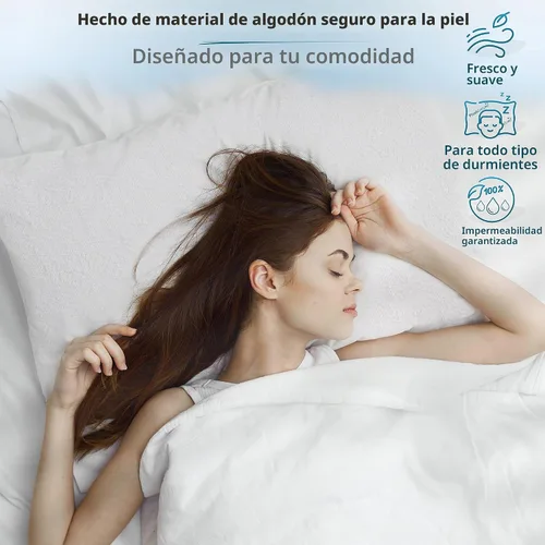 Vista 4 de Juego de 2 protectores de almohada impermeables de alta calidad, tamaño estándar de 20 x 28 pulgadas, funda de almohada con cremallera hecha