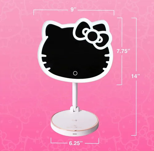 Vista 2 de Impressions Vanity Hello Kitty - Espejo de maquillaje de montaje en mesa LED, inalámbrico, con rotación de 360 grados, espejo de escritorio