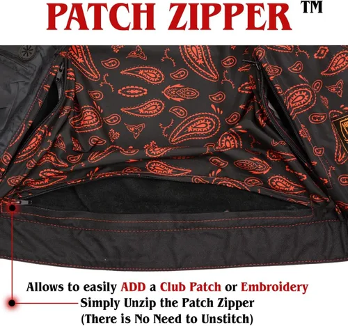 Vista 7 de Milwaukee Leather MLM3526 Men's Black 'Paisley' Accented Red Stitching Leather Vest – w/Armhole Trim Open Collar Design