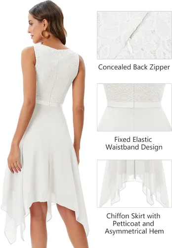 Vista 3 de Meetjen - Vestido de encaje floral para mujer, clásico, acampanado, con dobladillo, formal, para cóctel