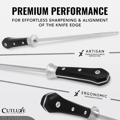 Vista 2 de Cutluxe Varilla de Afilar, Varilla Afiladora de Cuchillos – Acero de Afilado de 10" – Diseño de Mango Ergonómico, Regalos de Parrilla para Hombres
