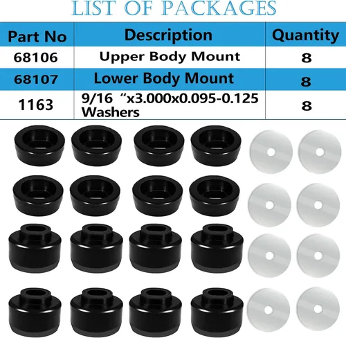 Vista 3 de Kit de bujes de montaje de carrocería y cabina para Chevy Silverado y Sierra 1500/2500 2WD/4WD 1999-2014 Soportes de carrocería y cabina de Negro