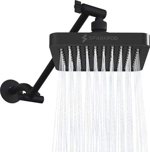 Vista 11 de SparkPod Cabezal de ducha tipo lluvia cuadrado con brazo de extensión, cabezal de ducha de altura ajustable con rendimiento de alta presión, fácil