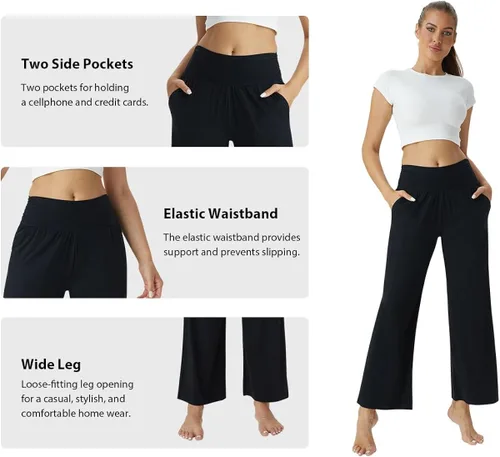 Vista 6 de TOPYOGAS Pantalones de yoga sueltos casuales para mujer, cómodos pantalones de pierna ancha, pantalones de cintura alta, ligeros, pantalones