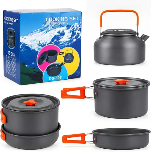 Vista 8 de aiGear Utensilios de cocina para acampar con olla cubiertos vajilla 1-2