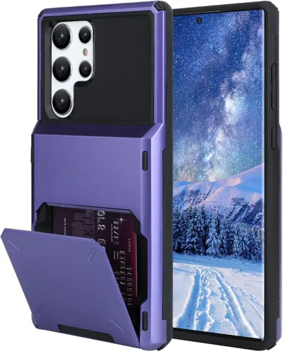 Vista 75 de Funda tipo cartera para Samsung Galaxy S22 con ranura para 2 tarjetas de crédito Funda a prueba de golpes Hybrid Heavy Duty Protection Armor Funda