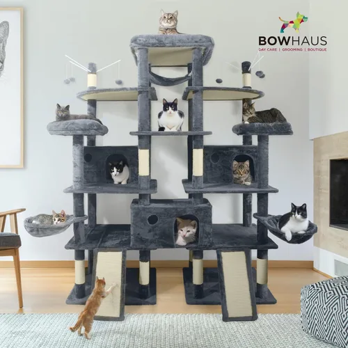 Vista 2 de BOWHAUS Árbol para gatos extra grande de 80 pulgadas de alto con percha ampliada para gatos grandes, torre para gatos grandes en interiores, moderna