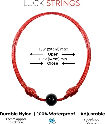 Vista 6 de Luck Strings Pulsera de cuerda roja de turmalina negra, amuleto de protección contra el mal de ojo de la Cabalá hecha a mano con cordón ajustable