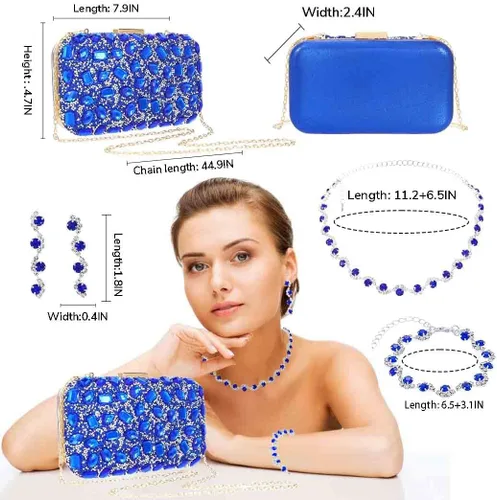 Vista 4 de Yokawe 4 piezas de bolsos de mano con diamantes de imitación para mujer, bolsa de noche brillante, para novia, boda, joyería, fiesta, baile