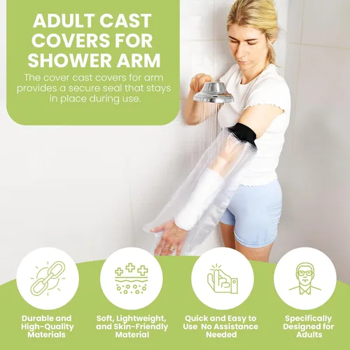 Vista 2 de Fundas pequeñas para brazo de ducha para adultos, funda protectora impermeable para codo de brazo roto, bolsa fundida reutilizable para ducha