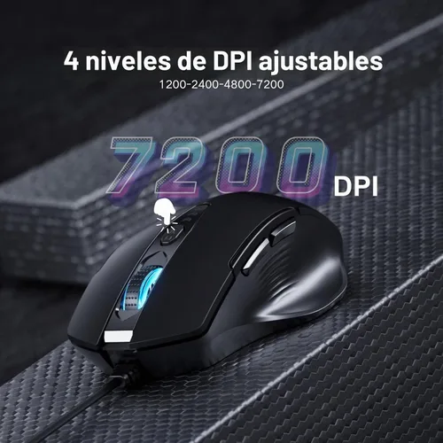 Vista 5 de Uineer Wired Mouse, USB-A Computer Mouse with 6 Buttons,Adjustable Negro