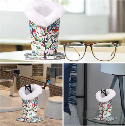 Vista 7 de MoKo Eyeglasses Holder, Modern Velvet Plush Lined PU Leather Household Magnetic Protective Anti-Scratch Stand Case