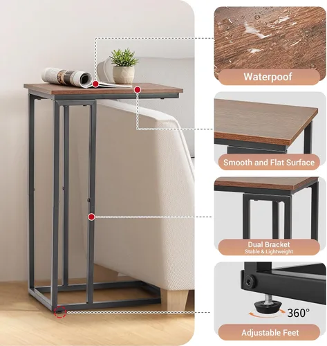 Vista 4 de Mesa auxiliar en forma de C, juego de 2 bandejas de TV, escritorio lateral para laptop, para sala de estar, dormitorio, espacios pequeños, negro