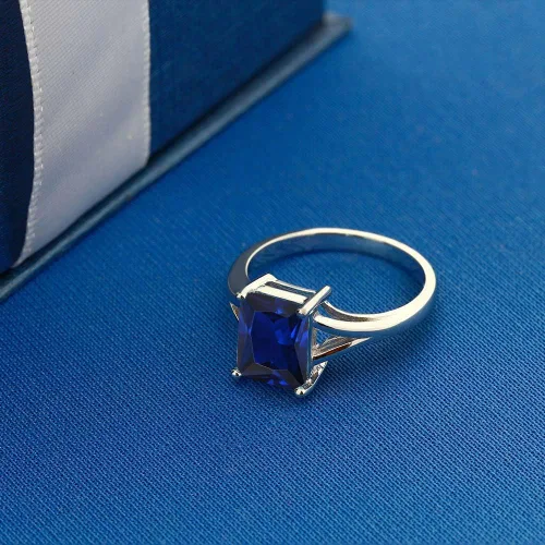Vista 41 de Gem Stone King Anillo de compromiso solitario con diseño clásico de vástago dividido para mujer, plata de ley 925, piedra natal de piedra preciosa