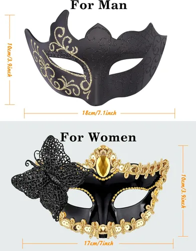 Vista 2 de SIQUK Juego de 8 máscaras para parejas, máscara veneciana para disfraz