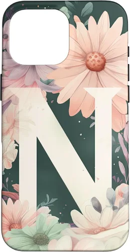 Vista 19 de iPhone 16 Beautiful Daisy Flowers Initial Letter N Monogram Watercolor Case