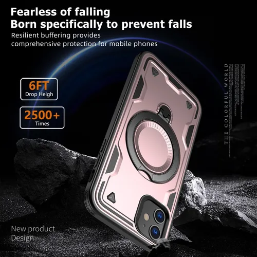 Vista 5 de Funda magnética para iPhone 11, para iPhone XR, compatible con MagSafe, con 1 protector de pantalla, anillo integrado de 360° con soporte de apoyo