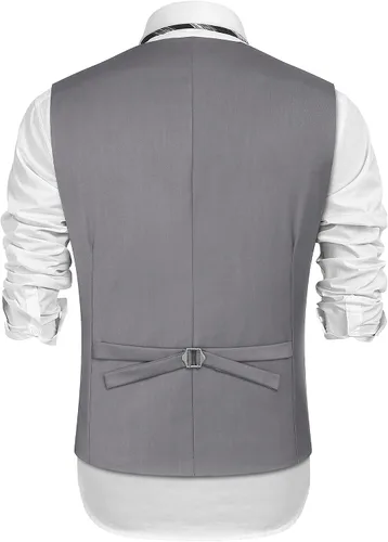 Vista 7 de COOFANDY Chaleco de traje de negocios para hombre, ajustado, para boda, fiesta, cena