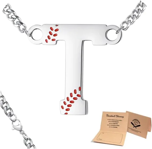 Vista 15 de QINJIEJIE Collar de béisbol inicial A-Z con letras, accesorios deportivos, colgante de encanto de béisbol, joyería de cadena de acero inoxidable 2-P