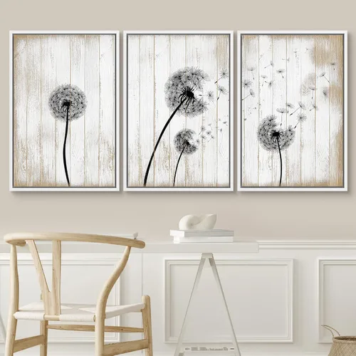 Vista 337 de SIGNWIN Lienzo enmarcado para pared, juego de arte de collage de hojas transparentes en blanco y negro, ilustraciones de naturaleza silvestre, arte