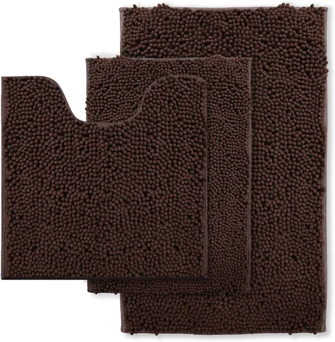 Vista 31 de Juego de 3 alfombras de baño antideslizantes de 3 piezas, alfombra de baño ultra suave, alfombra de baño absorbente y peluda, juego perfecto