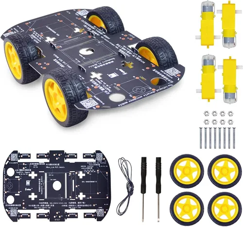 Vista 2 de Robot Chassis 4WD Robot Car Smart Chassis Kit con 4 TT Motor para Arduino/Raspberry Pi/Jetson Nano, Smart Robotic Car Chassis DIY Kit de aprendizaje