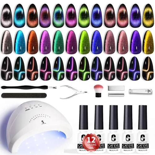 Vista 11 de Clara Colors Esmalte de uñas magnético – Kit de esmalte de gel de ojo de gato de 20 colores, esmalte de uñas holográfico con purpurina de ojo