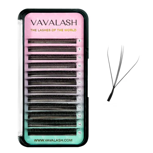 Vista 15 de VAVALASH Extensiones de pestañas en Y, rizo C, 0.002 in, 0.315-0.591 in, bandeja mixta, volumen 4D, extensiones de pestañas tipo YY, extensiones