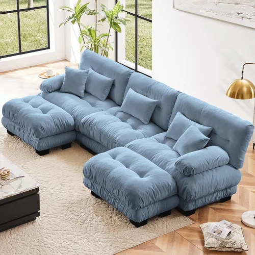 Vista 10 de KEIKI Sofá modular de 94 pulgadas con 4 almohadas, cómodo juego de sofá biplaza Cloud para sofá de asiento profundo suave y profundo, sofá biplaza