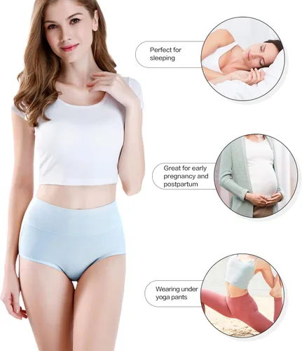 Vista 4 de wirarpa Ropa interior para mujer de cintura alta, bragas de algodón suaves de cobertura completa, paquete de 5 unidades (talla regular y grande)