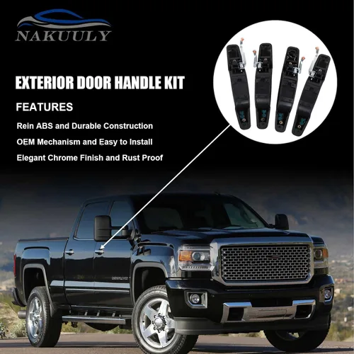 Vista 3 de Manija de Puerta Exterior Negra 4 Piezas Delantera Trasera Conductor y Pasajero Compatible con Cadillac Escalade 2007-2014 Chevy Avalanche Silverado