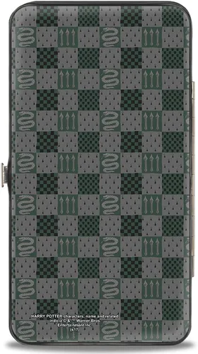 Vista 2 de Buckle-Down Women's Hinge-Slytherin Crest StripesDiamonds GreensBlack Wallet