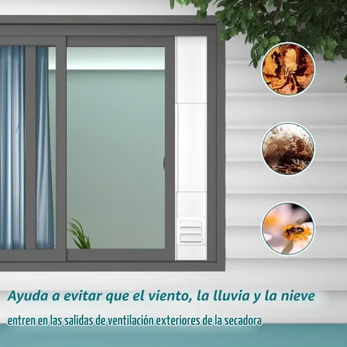 Vista 8 de Kit de ventilación para ventana de secadora Daisypower, kit de ventilación de ventana ajustable con cubierta de ventilación para exterior, campana